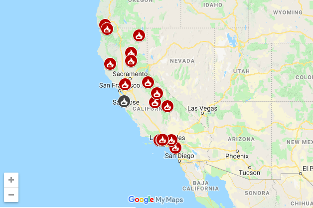 California Fires As of November 13th, 2018 at noon